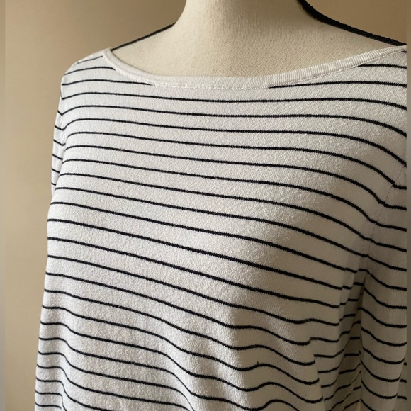 LOFT striped sweater with frilly flared cuffs and boat neckline size large - Picture 3 of 7
